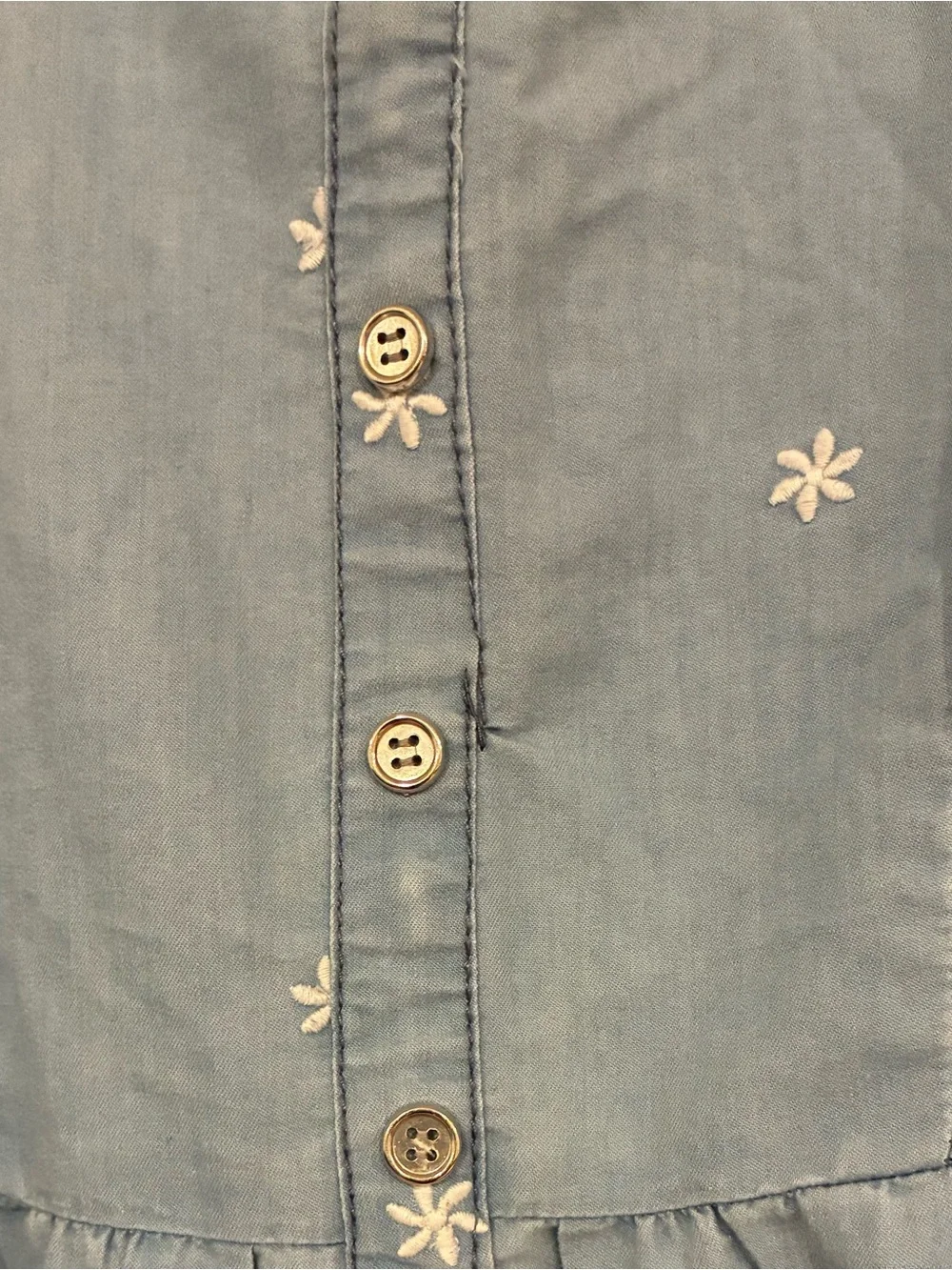 bloom Light Blue Embroidered Button-Front Tiered Dress